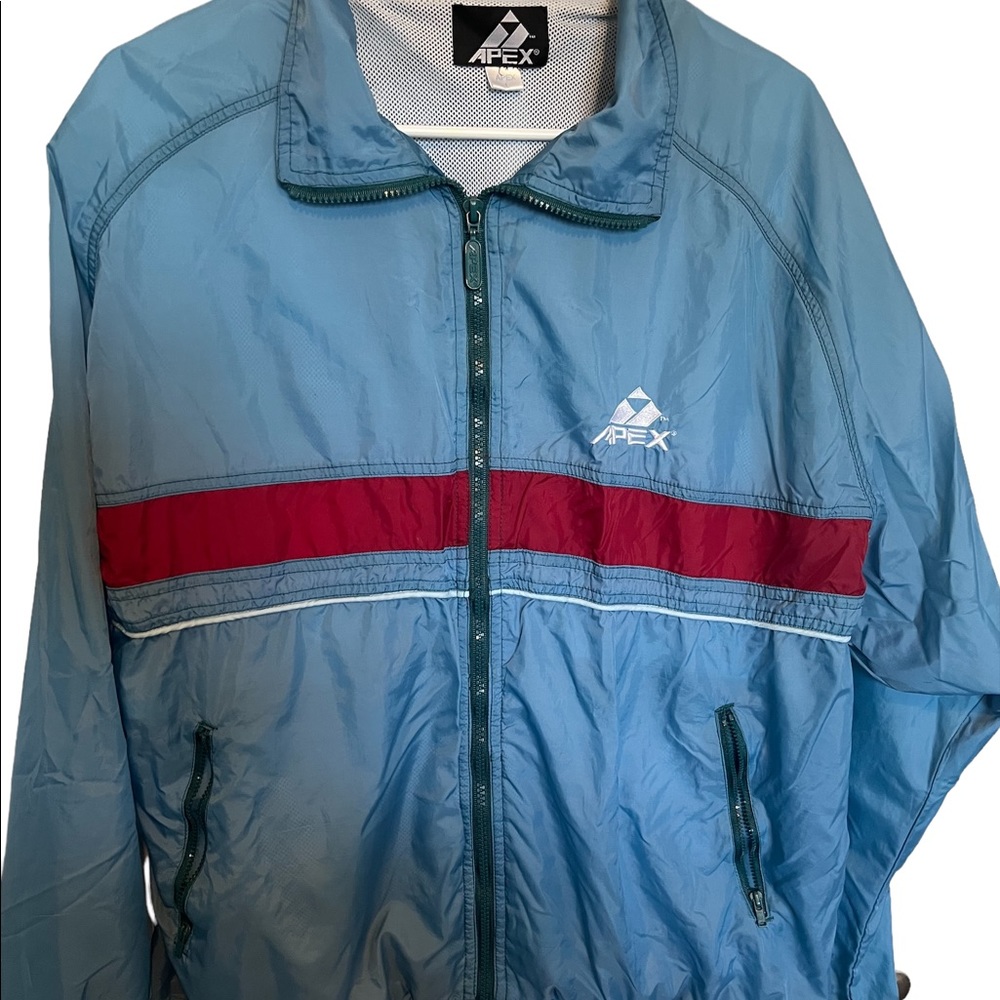 Apex vintage blue and red full zip windbreaker jacket size large